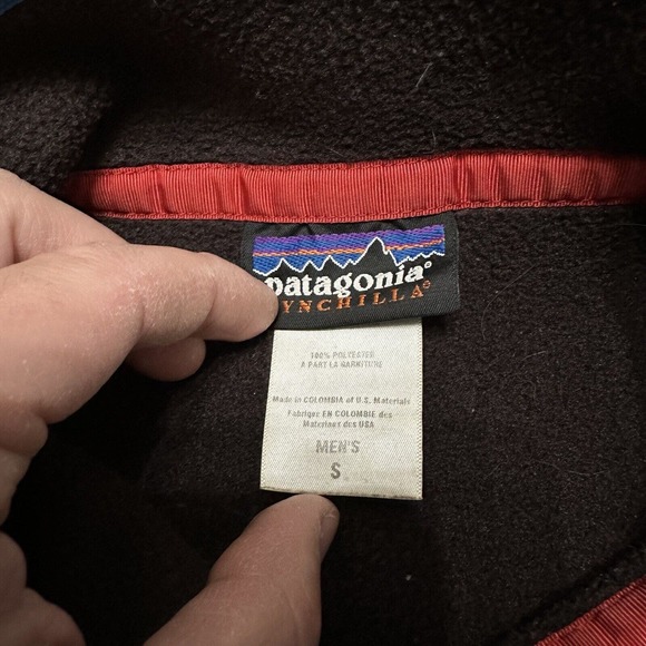 Patagonia Synchilla Mens Small Brown Blue Fleece Pullover Sweater Snap Button - Picture 3 of 8